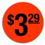 $3.29 Pricing Label Round Red Sticker with black print