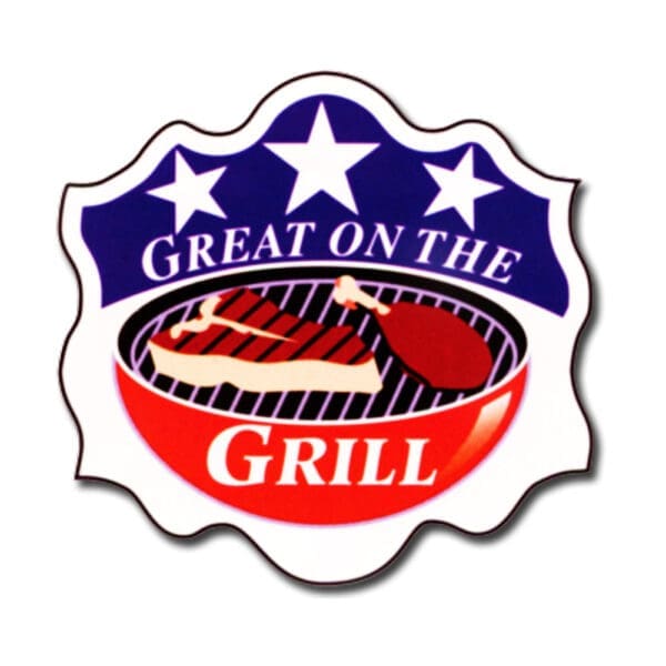 Great on the grill label on die cut label with grill in the background