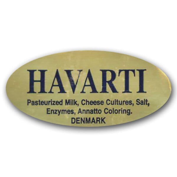 Havarti Cheese Label Gold Foil Stick with ingredients