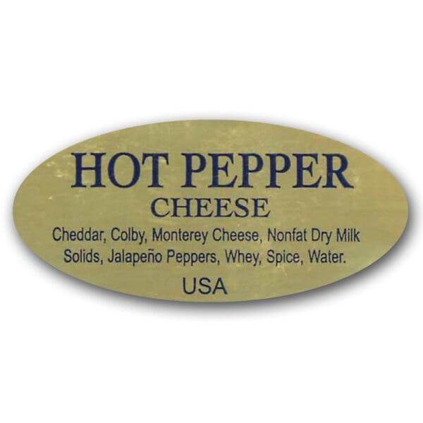 Hot Pepper Cheese Label Gold Foil Stick with ingredients