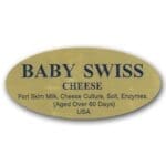 Baby Swiss Cheese Label Gold Foil Stick with ingredients