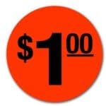 $1.00 Pricing Label Round Red Sticker with black print