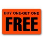 Buy one get one free label, rectangle red sticker for promotions
