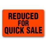 Reduced for quick sale label, rectangle red sticker for promotions