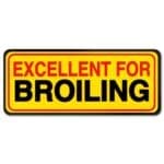 Excellent for broiling label rectangle yellow sticker with black and red text promotional meat label