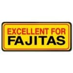 Excellent for Fajitas label rectangle yellow sticker with black and red text promotional meat label