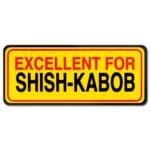Excellent for Shish-Kabob label rectangle yellow sticker with black and red text promotional meat label