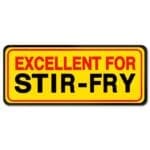 Excellent for Stir-Fry label rectangle yellow sticker with black and red text