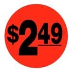$2.49 Pricing Label Round Red Sticker with black print