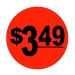 $3.49 Pricing Label Round Red Sticker with black print