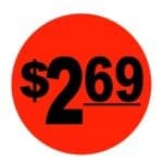 $2.69 Pricing Label Round Red Sticker with black print