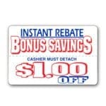 Bonus Savings Coupon $1.00 Off Label on rectangle sticker