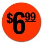 $6.99 Pricing Label Round Red Sticker with black print