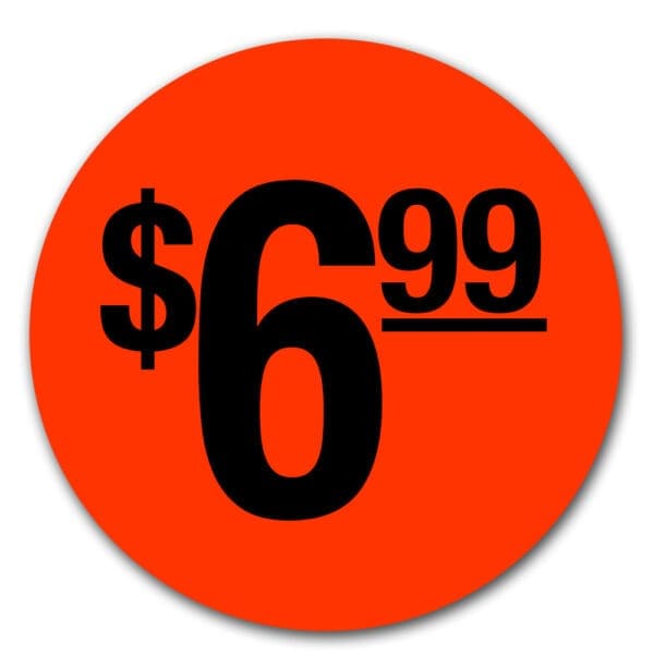 $6.99 Pricing Label Round Red Sticker with black print
