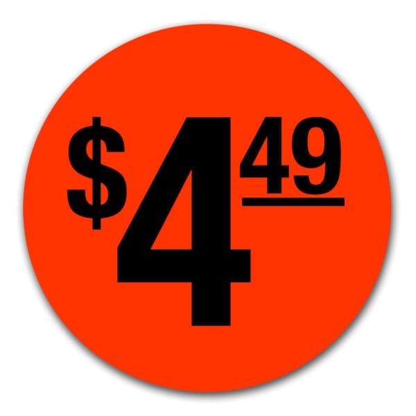 $4.49 Pricing Label Round Red Sticker with black print