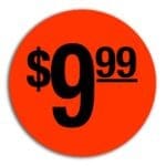 $9.99 Pricing Label Round Red Sticker with black print