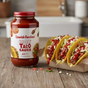 Spanish Garden’s Hot Taco Sauce 23 ounce jar in a pack of 12