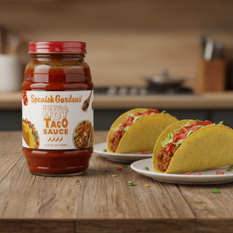 Spanish Garden’s Extra Hot Taco Sauce 11.5 ounce jar in a pack of 12