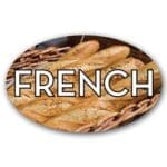 french Bread Label Flavor Oval Sticker with French Bread pictured in the background with the word French printed on top