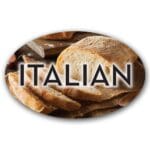 Italian Bread Label Flavor Oval Sticker with Italian Bread pictured in the background with the word Italian printed on top
