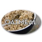 Oatmeal Cookie Label Flavor Oval Sticker with Oatmeal pictured in the background with the word Oatmeal printed on top