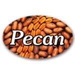 Pecan Pie Label Flavor Oval Sticker with Pecans pictured in the background with the word Pecan printed on top