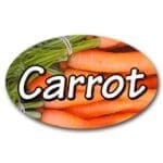 Carrot Cake Label Flavor Oval Sticker with Carrots pictured in the background with the word Carrot printed on top