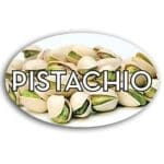 Pistachio Label Flavor Oval Sticker with a slice of Pistachios pictured in the background with the word Pistachio printed on top