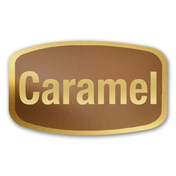 Caramel Label Gold Foil Flavor Sticker with Caramel Text