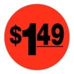 $1.49 Label Round Red Sticker with black print- 500/roll