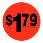 $1.79 Label Round Red Sticker with black print- 500/roll