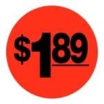 $1.89 Label Round Red Sticker with black print- 500/roll