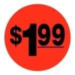 $1.99 Label Round Red Sticker with black print- 500/roll