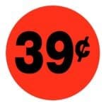 39 Cents Label Round Red Sticker with black print - 500/roll