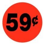 59 Cents Label Round Red Sticker with black print - 500/roll