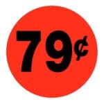 79 Cents Label Round Red Sticker with black print - 500/roll