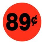 89 Cents Label Round Red Sticker with black print - 500/roll