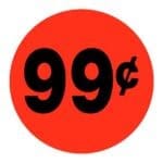 99 Cents Label Round Red Sticker with black print - 500/roll
