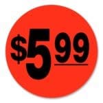 $5.99 Label Round Red Sticker with black print - 500/roll