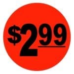 $2.99 Label Round Red Sticker with black print - 500/roll