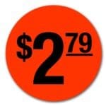 $2.79 Label Round Red Sticker with black print - 500/roll