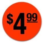 $4.99 Label Round Red Sticker with black print - 500/roll