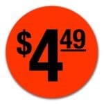 $4.49 Label Round Red Sticker with black print - 500/roll