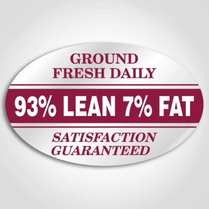 93% Lean Ground Meat Label on Silver Foil with Black Print - 500/rl