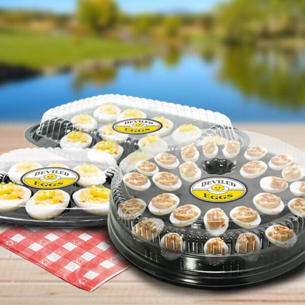 Deviled Egg Label on trays of deviled eggs