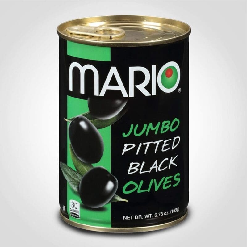 Mario JUMBO Ripe Pitted Olives 5 Mario JUMBO Ripe Pitted Olives 5.75oz - 12/case