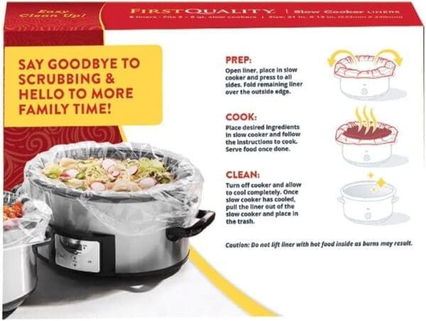 Slow Cooker Liner Shipper First Quality Fits 3-8 Quart Slow Cookers - 8 Liner Per Package - 90 cases