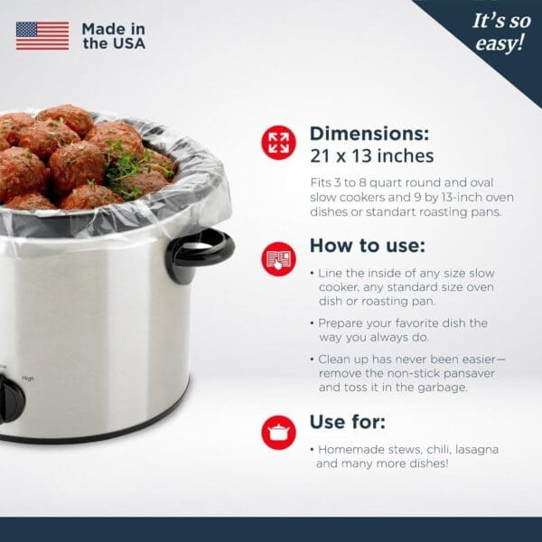 Slow Cooker Liner Shipper First Quality Fits 3-8 Quart Slow Cookers - 8 Liner Per Package - 90 cases
