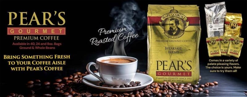 Pear's Coffee Bring something fresh to your coffee aisle showing coffee next to bag of Pear's Coffee
