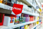 Promo sign at a shelf in a supermarket.